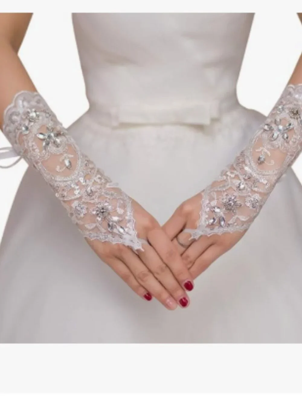Lace Fingerless Rhinestone Bridal Gloves Crystal Bridal Lace Gloves for Wedding